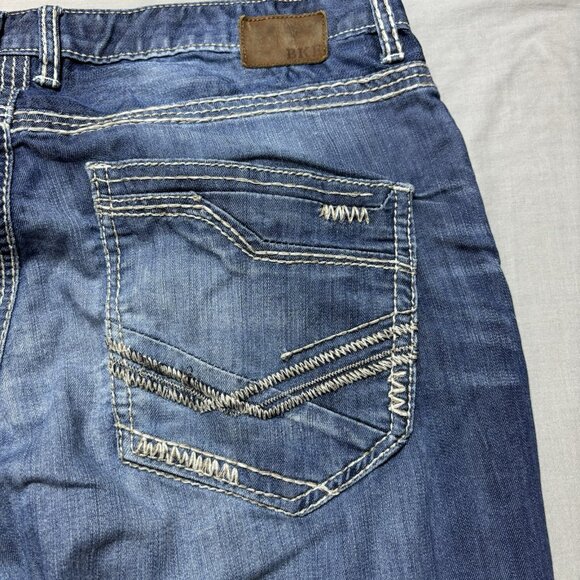 Buckle BKE Jeans Mens 36x28 Blue Dark Wash Tyler Straight Stretch Denim Whiskers - Picture 8 of 11